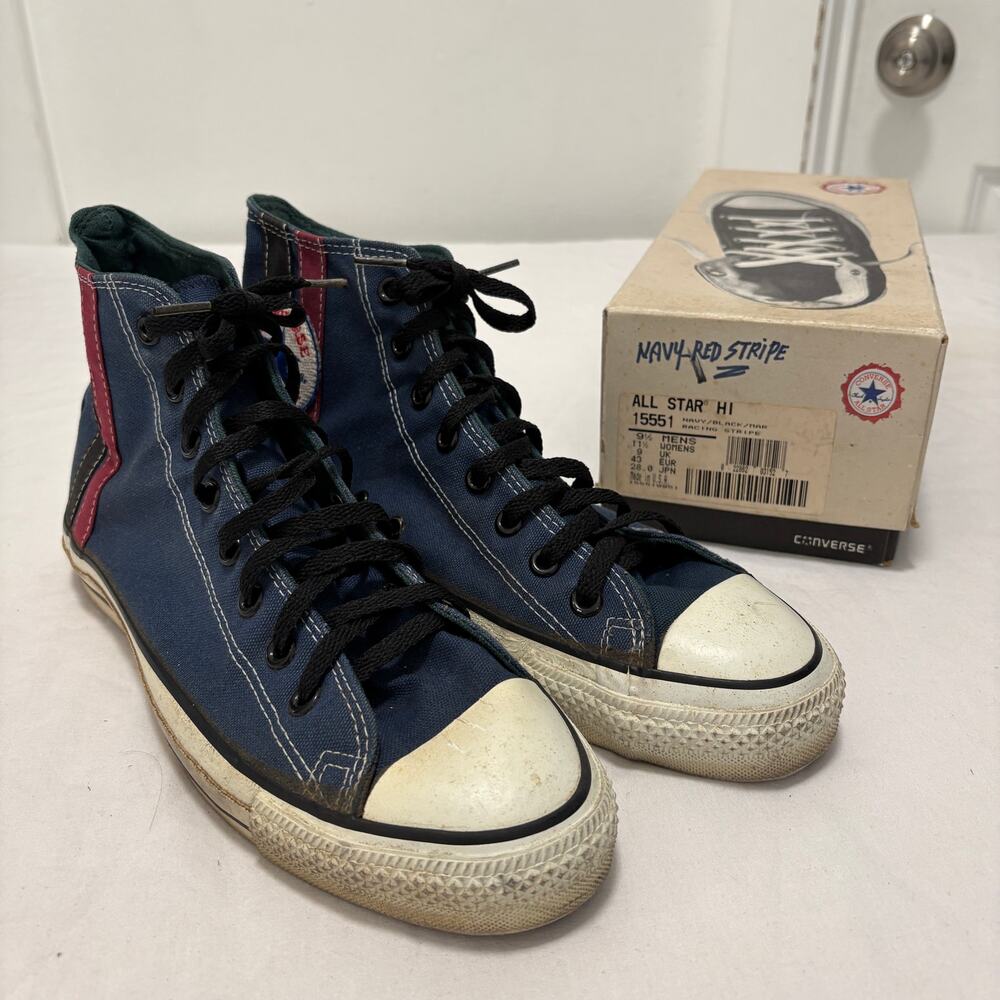 VTG 80's Converse All-Star Chuck Taylor High Top Made USA Sneakers Striped 9.5